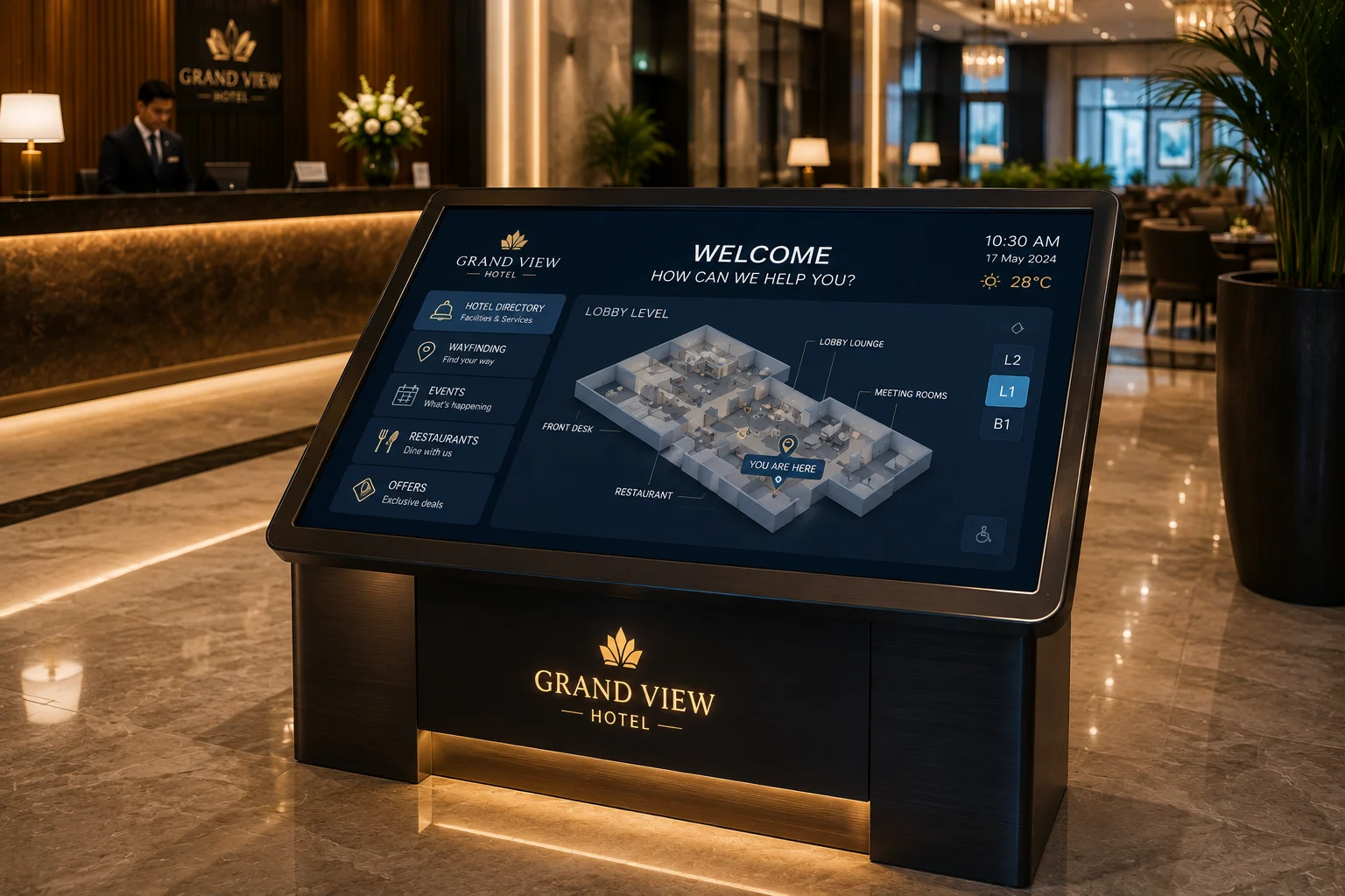 Hospitality totem wayfinding