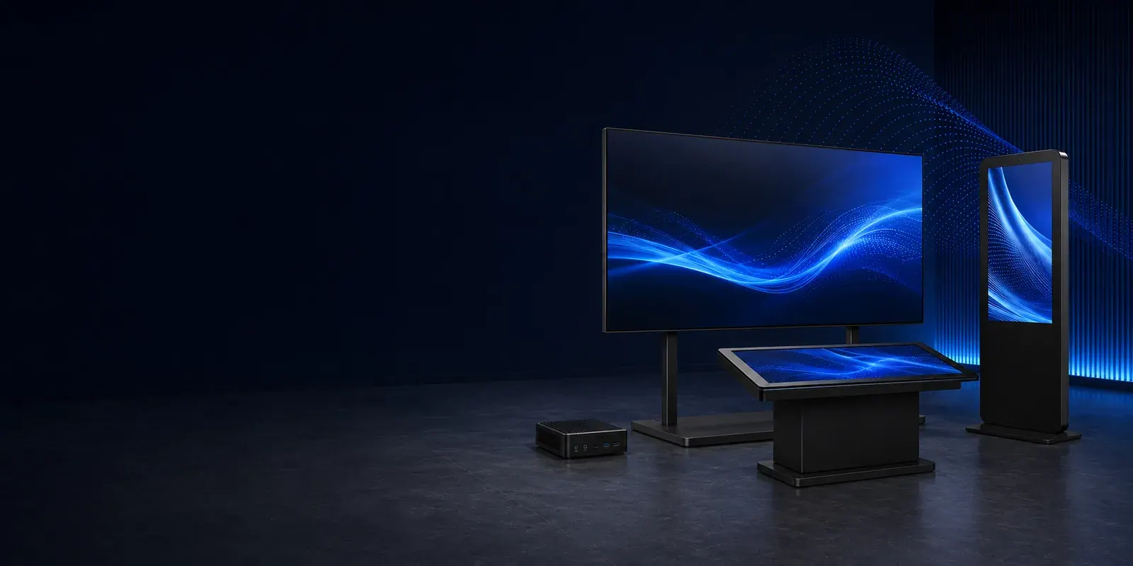 Techworks product lineup including displays and kiosks